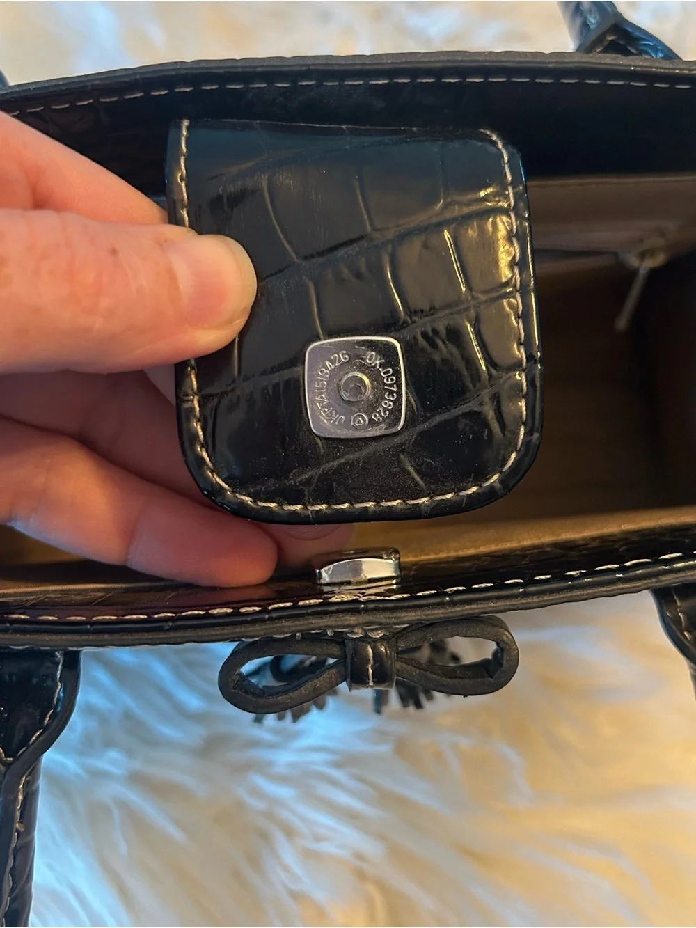 Y2K Liz Claiborne Black Croc-Embossed Patent Tote Handbag